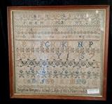 1149 - Period sampler done by Sophia Burgess at age 12, ca 1856, 21 X 22
