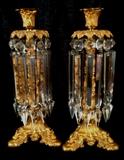 1152 - Period bronze Dore candlesticks, att to Cornelius & Baker, match pair, 15IN T, prism 8IN