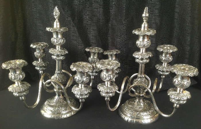 1158 - Match pair of ornate silver-plate candelabras, 14IN T, 13IN W