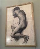 1166 - Chalk drawing of nude man, 44 X 31.5