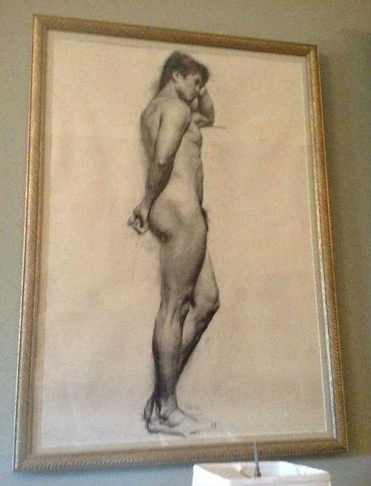 1163 - Chalk drawing of nude man, 44X31.5