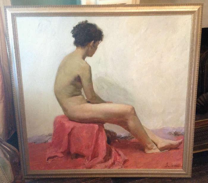 1167 - Nude Girl Sitting, oil on canvas, signed 39 X 40