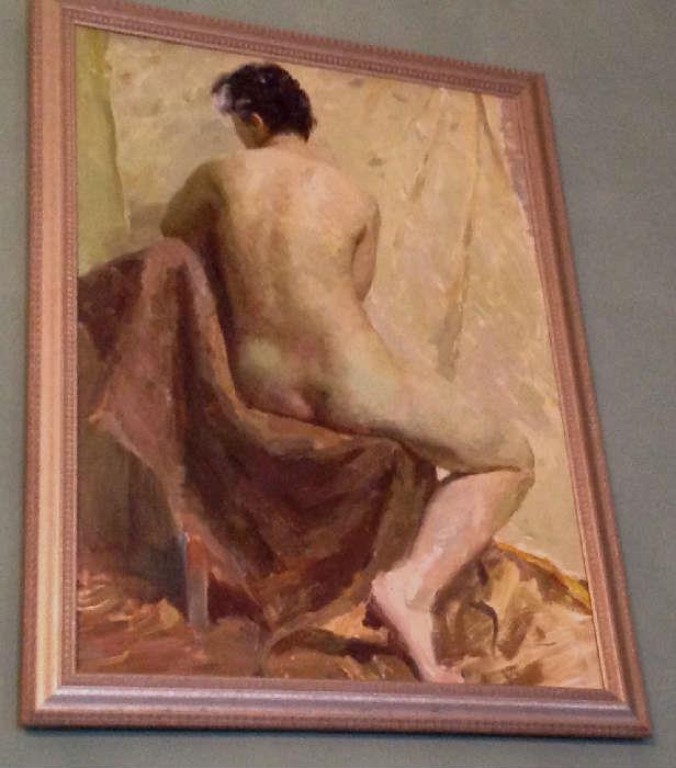 1172 - Oil on canvas of nude man sitting, 24 X 33