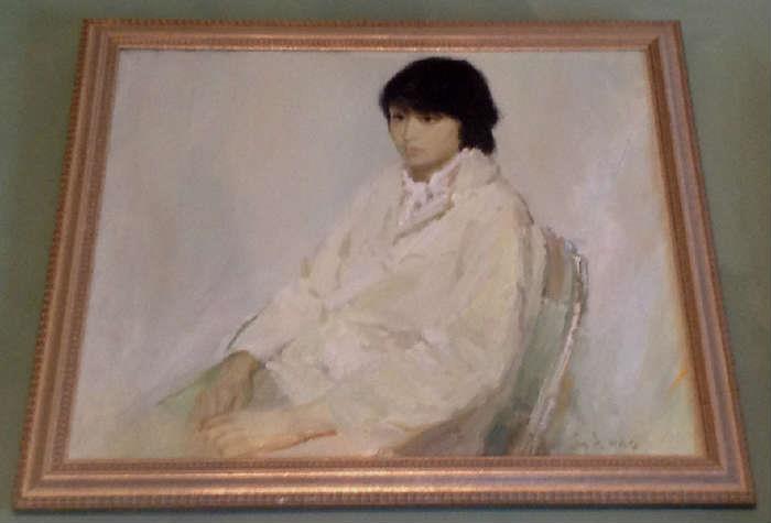 1173 - Oil on canvas of boy in white suit, 30 X 34
