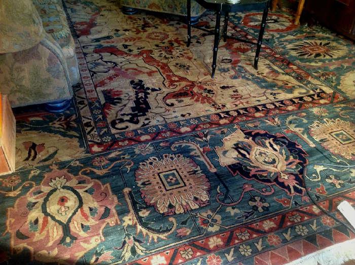 1183- Antique rug with green, blue, and green with large hand knotted , 11FT5IN  X 15FT9IN