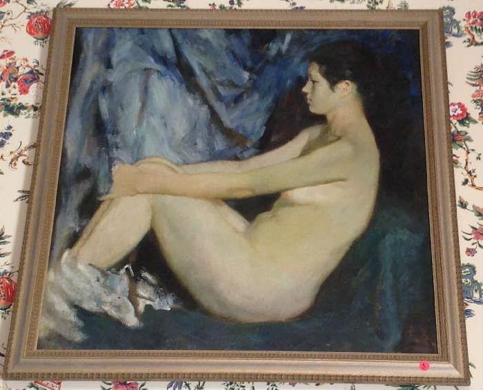 1189 - Oil on canvas of a nude woman laying down, 24 X 33