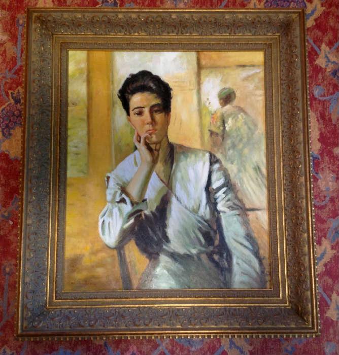 1194 - Oil on canvas of Asian person signed by W. Andrews, 32 X 28