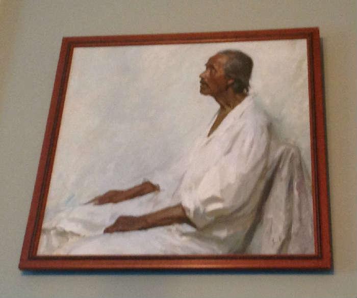 1197 - Oil on canvas of old Asian man in white robe