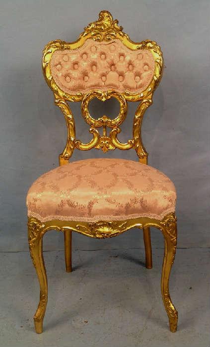 2019 - Gold leaf laminated Victorian harp chair, 37 in. T, 17 in. W, 17 in. D.