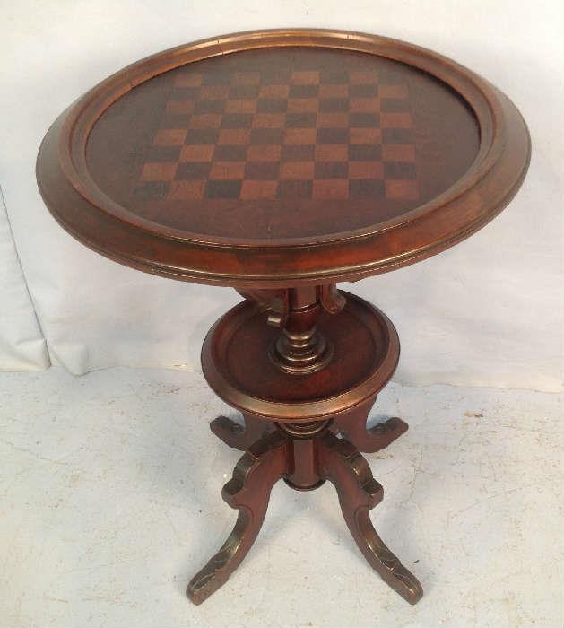 2024 - Walnut Victorian lamp stand with checker top, 29 in. T, 22 in. D.