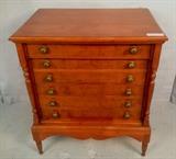 2026 - Cherry  silver chest on turned legs with original pulls, 31 in.T, 26 in. W, 19 in. D.