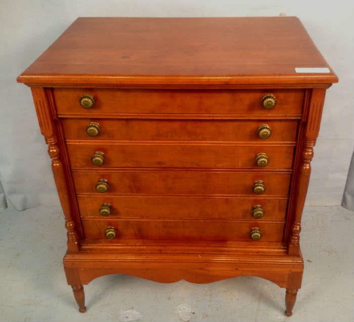 2026 - Cherry  silver chest on turned legs with original pulls, 31 in.T, 26 in. W, 19 in. D.