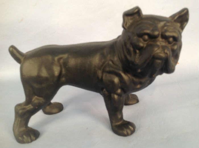 2033- Black cast iron bulldog piggy bank, 6 in. T, 8 in. W.