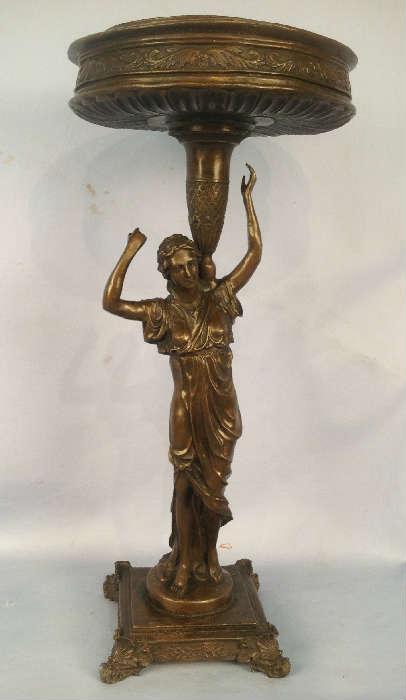 2035 - Bronze statue planter with foundery mark, signed E. Y. Chen Ev, 29 in. T, 13 in. Dia.
