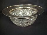2040- Brilliant cut glass bowl with wide sterling rim, 5 in. T, 12 in. dia.