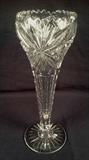 2042 - Brilliant cut  glass trumpet  vase, 12 in. T.4 in. Dia.