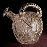 2049 - Brilliant cut glass jug with handle and spout with stopper, 7in. T, 7in. from spout to handle.