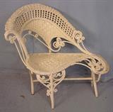 2047 - Old wicker photographers chair, 36in. T, 38in. W, 24in. D, ca. 1880.