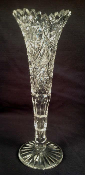2045 - Brilliant cut glass trumpet vase, 12 in. T, 4 in. dia.