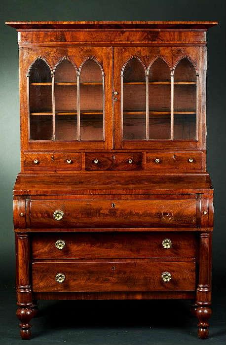 2069 - Fine Federal Mahogany Secretary with Mullioned Doors  H. 5 ft. ,7 in. , W. 45 in. , D. 23