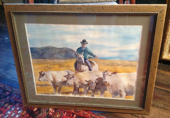 1193 - Watercolor of a cowboy signed by D. Allison, 24 X 30