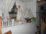Nice vintage  Owl Lamp and wooden sailboat with cloth sails
