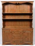 Lot#151, AMERICAN COUNTRY PINE CHINA CABINET, H 82", W 60", D 12"Fitted with two doors, three drawers, and two open shelves, measuring H. 82" x 60" x 12 1/2".