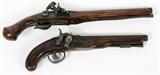Lot#270, REPRODUCTION FLINTLOCK PISTOLS, TWO, L 8" & 12" BBL//Measuring L. 15 1/2" and L. 18" overall.