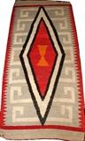 Lot#1324, NAVAJO RED, GRAY & BLACK WOOL RUG, 5' 7" X 2' 8"Gray ground with red and black diamond at the center, and latch hook design.
