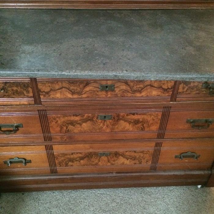 Closer view of Eastlake dresser with mirror