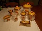 5 piece Cannister Set; Napkin Holder; Kitchen Utensils Holder; Butter Dish - 1970's Retro - VERY COOL - will be sold as a set!!!!!!!!!!!!!!1