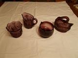 Purple Creamer/Sugar; Purple Bowl; Purple Swan on Nest