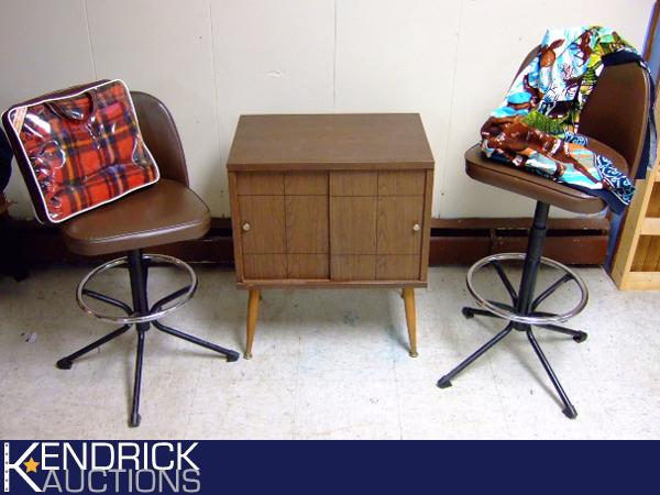 Vintage Adjustable Chairs and Record Cabinet
