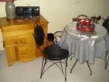 wash stand, wire table set, pottery lamp
