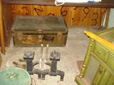 trunk, stero, fireplace andirons