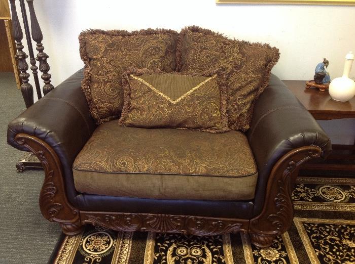 Leather Accent Over-sized Upholstered Arm Chair