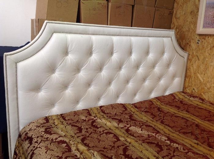 Ethan Allen Upholstered Button Tufted Headboard King Bed w/ Complimentary King Size Mattresses - Detail