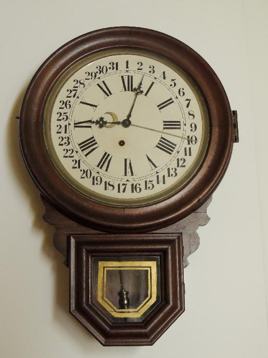 Antique Ingraham Dew Drop 8 day calendar clock with original label.