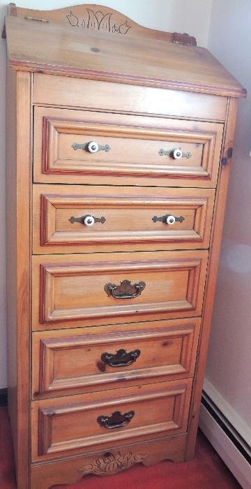 Young-Hinkle "Cape Cod" tall chest with slant top. Opens to reveal mirror for shaving stand, shown later.