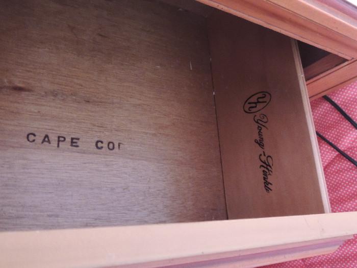 Manufacturer's signature on Young-Hinkle bedroom set.