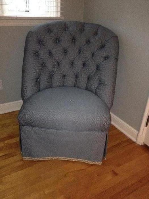 designer blue tufted upholstered chair $100