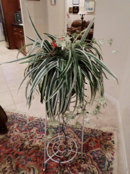 White Iron Plant Stand with Artificial Plant
