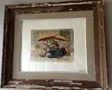 hand painted, signed photograph with shabby chic frame