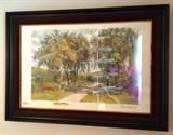 hand painted lithograph framed with velvet insert