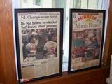 Two framed Atlanta Braves newspaper articles.