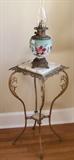 One of several Gone with the Wind lamps in this sale. Pretty Victorian brass fern stand with marble insets.