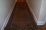 Very nice hall runner - antique oriental measuring exactly 4' 1/2" wide by 14' 1" in length. Overall slight surface wear but no holes or extremely worn areas.