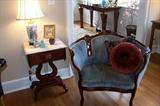 Great little Victorian chair and one of a pair of marble top tables.