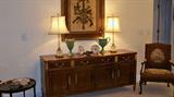 Wonderful Baker sideboard, pr. crystal lamps, beautiful pair of porcelain urns.