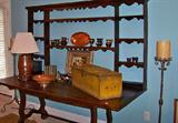 Nice table w/iron base - English oak plate rack sits on top of the table.